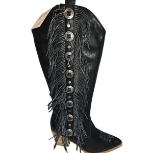 LET'S GO RODEO Black Fringe Knee-High Boots